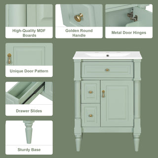 Freestanding Bathroom Vanity With Sink, Adjustable Shelf & Flip Drawer