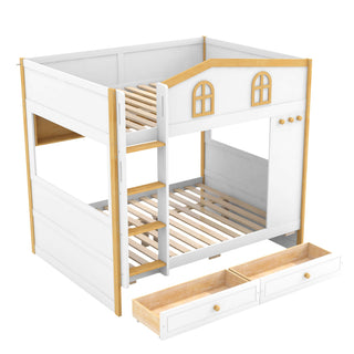Bunk Bed With House Shaped Guardrails, Storage Shelves, And Trundle