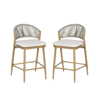 Outdoor 26" Counter Height Metal Frame Counter Stools With Scallop Shaped Backrest & Water Resistant Cushions