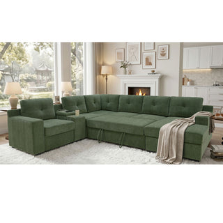 U - Shape Sectional Pull Out Bed With Console, Storage, And USB Charging