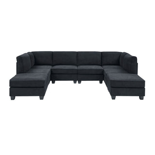 Upholstered Modular Sectional, Customizable Layout, Removable Cushions - Black