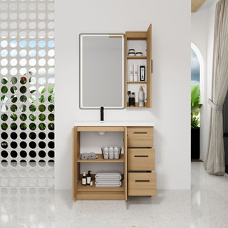 Freestanding Bathroom Vanity Set With Tall Linen Cabinet, 3 Drawers And Large Storage, Single Sink