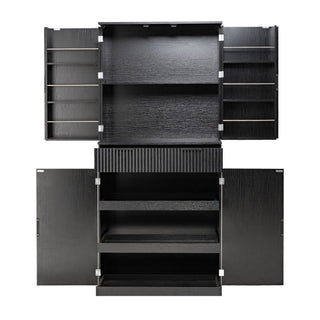 Fluted Kitchen Pantry Cabinet With 3 Keyboard Drawers & 6 Adjustable Door Shelves
