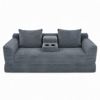 Soft Striped Convertible Sofa Bed, Dual Use Lounge Couch With Cup Holders And Pillows
