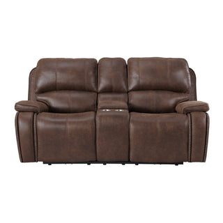 Atlantis - Power Motion Loveseat With Power Motion Head Recliner & Console - Heritage Brown