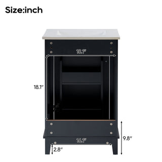 Modern Small Bathroom Vanity Cabinet With Ceramic Basin, Ample Storage, 1 Soft Close Door