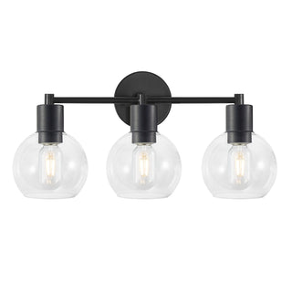 3 Light Globe Bathroom Vanity Light With Clear Glass Shades - Black