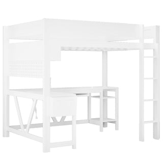 Gaming Loft Bed With Desk, Storage Shelves, LED And Charging Station