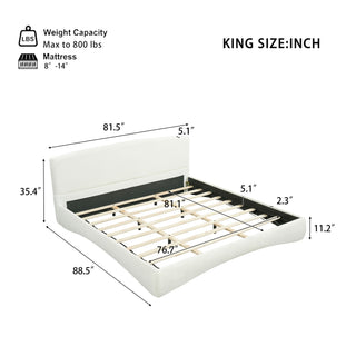 King Curved Upholstered Bed With Smart Ambient Lighting - Cream