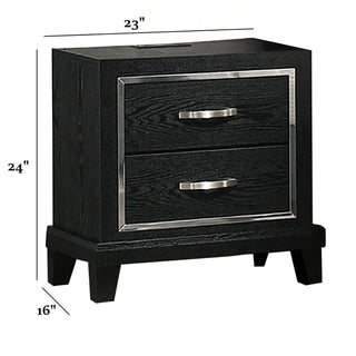 Nightstand With USB Port, Tapered Legs - Black