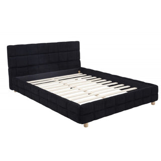 Modern Platform Bed With Upholstered Grid-Patterned Headboard