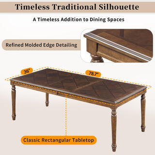 Rectangular Dining Table With Framed Top And Turned Legs - Walnut