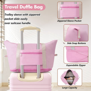 Hardshell Luggage Set With Double Spinner Wheels, Tsa Lock, Lightweight Suitcase, 24" With Bags - Light Pink