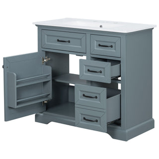 36" Bathroom Vanity With Sink, 2 Tip-Out Drawers, Soft Close Hinges