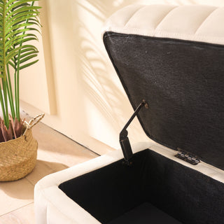 Wide Upholstered Storage Soft Bench Ottoman With Metal Legs
