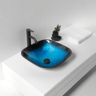 Artistic Vessel Sink With Faucet And Pop Up Drain - Blue