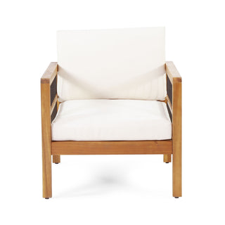 Club Chair With Slat Panel Design - Teak / Beige