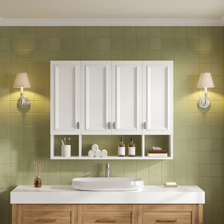 Bathroom Cabinet With 3 Adjustable Shelves Wall Mounted Medicine Cabinet, Soft Closing Hinges, Open Shelving Design - White