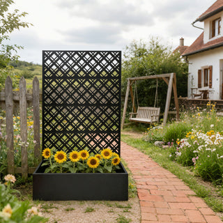 Rhombus Planter Raised Garden Bed With Trellis For Climbing Plants - Black