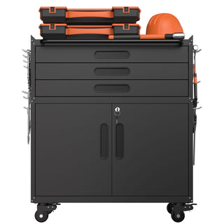 Rolling Tool Cabinet Heavy Duty Garage Storage With Lockable Doors & Drawers