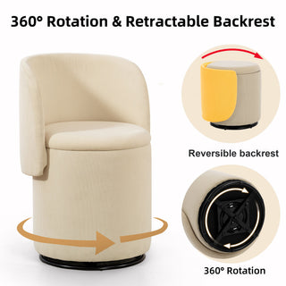 Barrel Chair, Built In Storage, 360° Swivel - Beige