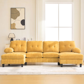 U-Shaped Sectional Sofa 103.5" Fabric Couch With Dual Chaise Lounges, Storage Pockets, Armrest Pillows
