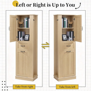 Modern Tall Storage Cabinet With Tilt-Out Compartment, Adjustable Shelves