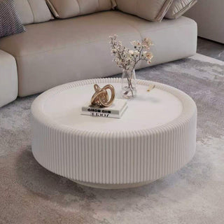 Round Fluted Coffee Table, Base & Hidden Storage - Snow White
