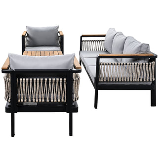 4 Pieces Outdoor Sectional Sofa Set 5 Person Patio Seating Group Outdoor Conversation Set With Cushions And A Coffee Table For Patios