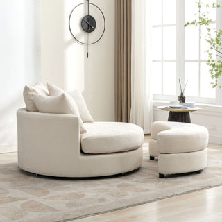 360° Swivel Accent Barrel Chair With Storage Ottoman & 4 Pillows, Modern Leisure Chair Round Accent For Living Room