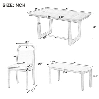 Farmhouse Dining Set With 4 Upholstered Chairs & 1 Bench