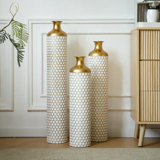3 Piece Set Gorgeous Home Decoration Large Glazed Floor Vase Decoration Home Droplet Shaped - Gold / White