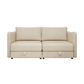 Modular Sectional Sofa With Storage, Convertible 2 Seater Sleeper Sofa - Beige