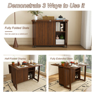 3 In 1 Foldable Side Table With 4 Storage Shelves