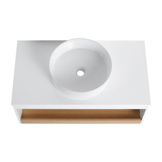 Floating Bathroom Vanity With Glossy Round Vessel Sink