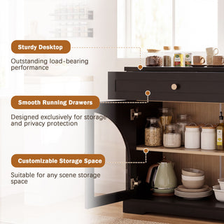 Sideboard Cabinet With 1 Drawer And 2 Arched Doors With Adjustable Shelves For Entryway - Black