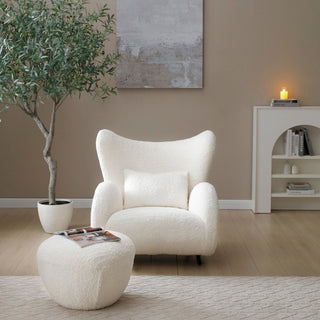 Wingback Armchair & Ottoman Combo For Living Room - White