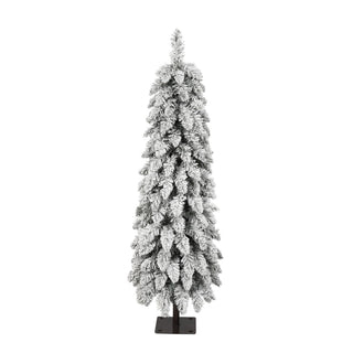 Slim Snow Flocked Pre Lit Pencil Christmas Tree, 3.9Ft / 5.9Ft / 7.9Ft With 750 Branch Tips, 480 LED Lights, Warm Glow, For Indoor Holiday Decor - White