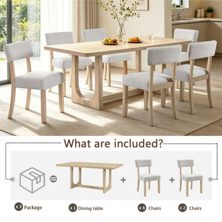 7 Piece Dining Table Set For 6, Rectangular Table & 6 Upholstered Chairs, Sturdy U - Shaped Base For Dining Room - Light Oak