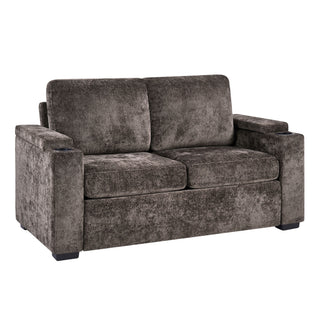 Pull Out Sofa Bed Loveseat With Twin Mattress, Cup Holders And Arm Storage