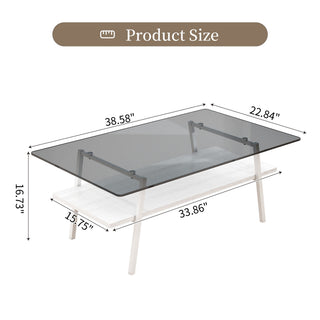 Rectangle Coffee Table, Tempered Glass Tabletop With Metal Legs