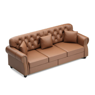 Upholstered Sofa With Nailhead Trim, Rolled Armrests With Ottoman