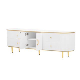 Modern TV Stand For TVs Up To 80", Entertainment Center With 4 Drawers And 1 Cabinet, Wood TV Console Table With And Handles For Living Room - White