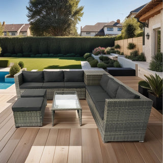 8 Piece Patio Sectional Wicker Rattan Outdoor Furniture Sof Set With One Storage Box Under Seat And Cushion Box - Gray / Black