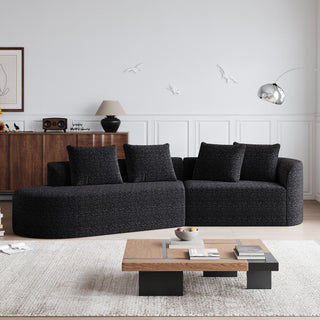 Upholstered Oversized Sectional Sofa, 4 Seater Extra Deep & Wide Seat Curved Cloud Couch With 4 Throw Pillows, Free Combination Living Room - Black