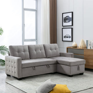 Reversible Sectional Storage Sleeper Sofa Bed, L-Shape 2 Seat Sectional Chaise With Storage, Skin-Feeling Fabric