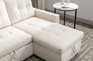 Reversible Sectional Storage Sleeper Sofa Bed, L-Shape 2 Seat Sectional Chaise With Storage, Skin-Feeling Fabric