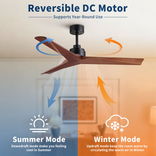 Ceiling Fan Without Light, DC Motor, No Light, Quiet Reversible Ceiling Fan For Living Room - Black
