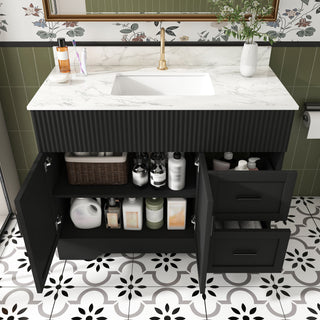 Bathroom Vanity, Fluted Cabinet, Soft Close Doors & Drawers, Single Faucet Hole, Sink Included - Black