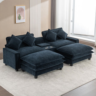 Sectional Sofa Upholstered Sofa With Two Removable Ottoman, Two USB Ports, Two Cup Holders And Large Storage Box For Living Room